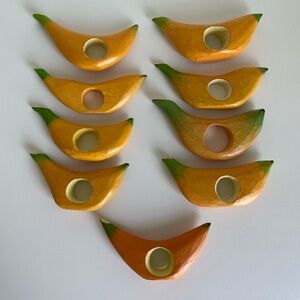 Banana Fruit Shaped Wooden Napkin Rings Holders Set Of 9 Vintage Tropical Theme